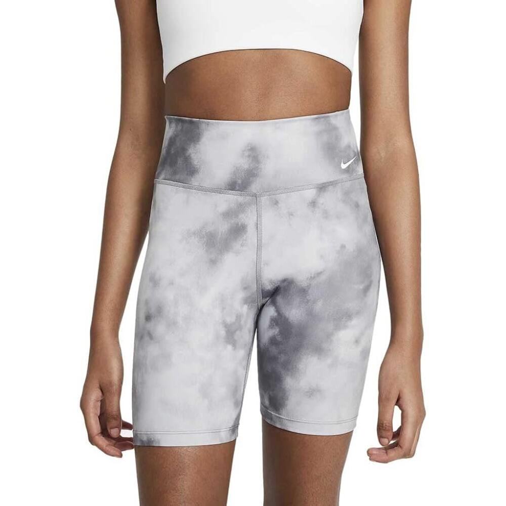 Nike Women's One Icon Clash 7" Bike Shorts Tie Dye Grey Black Small DA0841 084